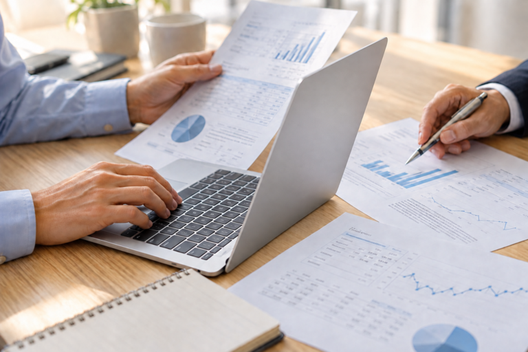 Business market analysis with financial charts